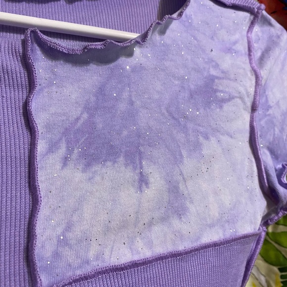 E-Girl Tik Tok Lettuce Hem Sparkly T-Shirt - Picture 3 of 4